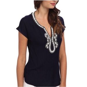 Lilly Pulitzer Valencia Navy Beaded Blouse